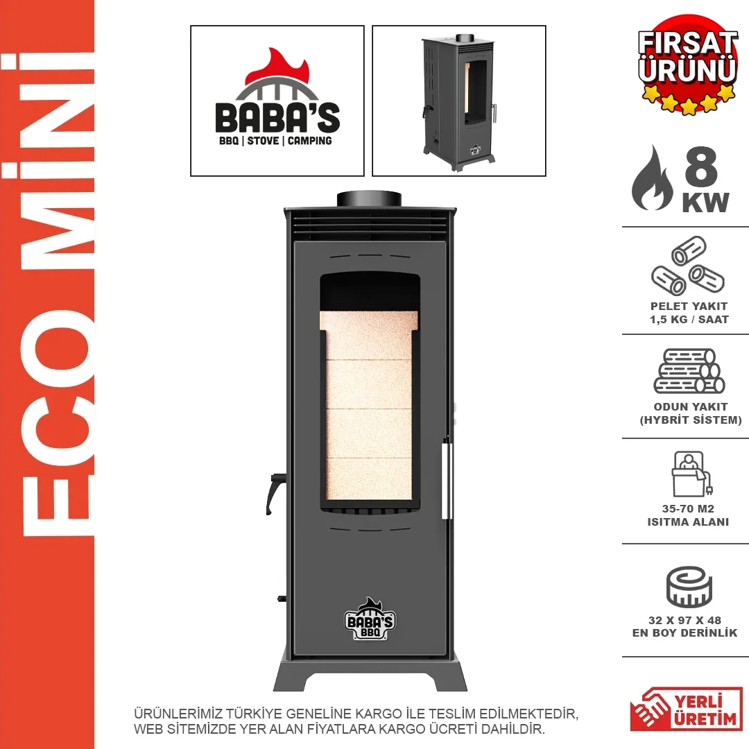 BABAS STOVE ECO MINI MANUEL HİBRİT (PELET VE ODUN) SOBA